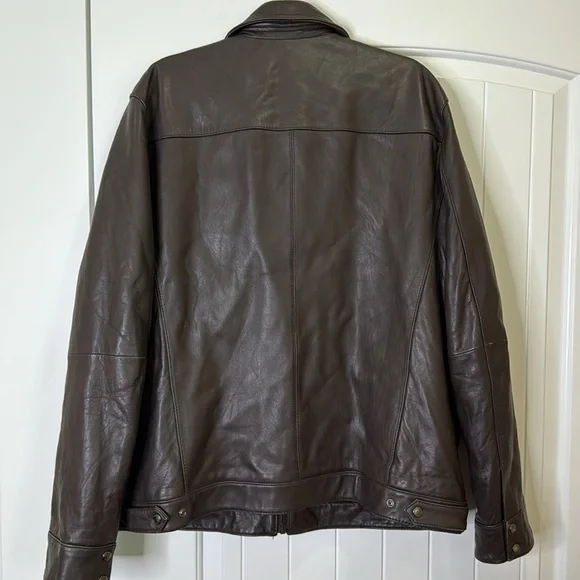 Michael Kors Men's Dark Brown Leather Jacket Coat Multiple Pockets XXL - Picture 7 of 16